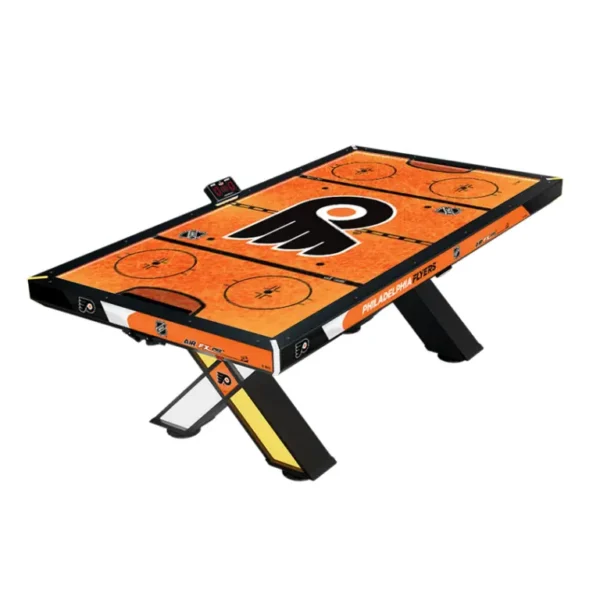 The NHL Air FX Pro Air Hockey from ICE is the perfect addition to any home. This 8ft regulation size table is made of powder coated steel for strength and durability, and features hardwood accents that will make it the envy of your friends. The American-made construction ensures that this table will last for many years of intense air hockey matches. Design Features Include: 3/8 Inch LED backlit acrylic play surface Ice Surface built to last, same great design and build quality as our arcade Air FX 8 FT Regulation length air hockey table for tournament level play Furniture grade wood legs with LED accents Stain Choice and Color choice available on wood legs Innovative new Phenolic material for state of the art bumper system Ease of Install and Assembly requiring 2 people to lift, the table weight is 200 pounds, legs are 50 pounds each. Pick your favorite NHL Team. Note: some NHL teams are still being approved and may result in longer lead times.